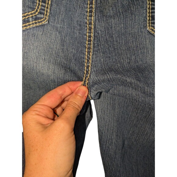 Y2K Mudd Sz 15 Junior's Blue Whiskered Double Button Slim Straight Leg Jeans - Picture 6 of 7